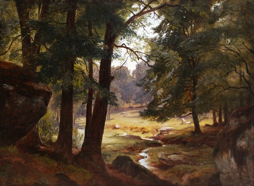 Paul WEBER - Painting - Paysage au ruisseau dans une clairière