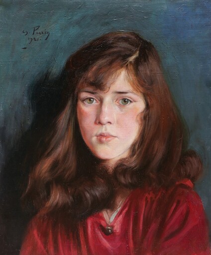Charles PERRIN - Painting - Portrait de jeune fille aux yeux verts