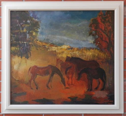 Alexandru MILAN FLORIAN - Painting - Horses on Pasha
