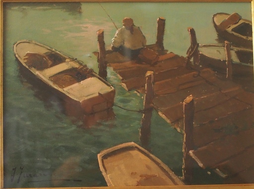 Franco FERRARESE - Pintura - Pescatore al molo