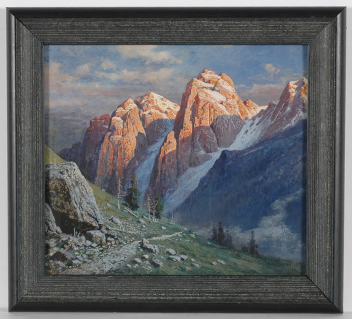 Georg JANNY - 水彩作品 - "Sunset in the Alps" gouache, 1916