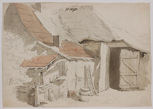 Paul LAUTERS - Drawing-Watercolor - Farmhouse, Drawing, early 19th Century