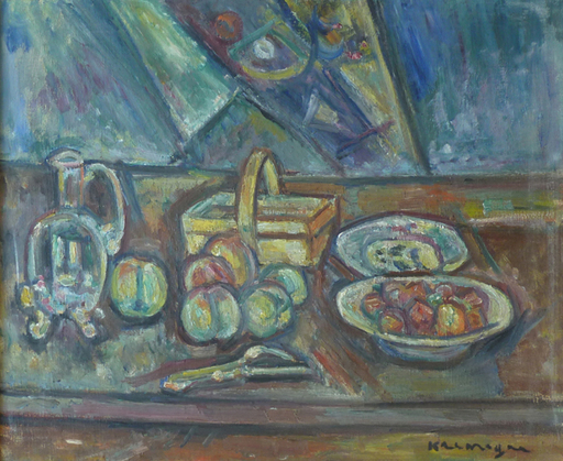 Pinchus KREMEGNE - Pintura - Still Life with Basket, Jug and Fruits
