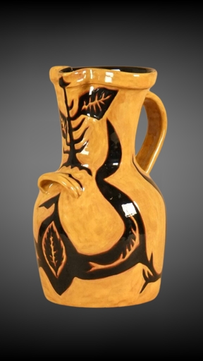 Jean LURÇAT - Ceramic - Grand vase pichet jaune et noir