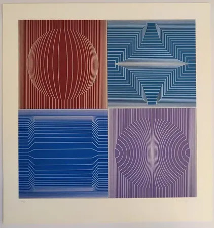 洋書/VASARELY FOLKLORE PLANETAIRE FARBWELT Original Op Art Abstract Color Screenprint 
