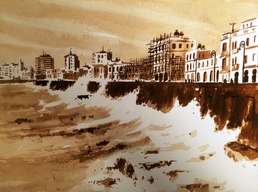 Luis Enrique CAMEJO - Drawing-Watercolor - Untitled (Havana Malecón Waves)