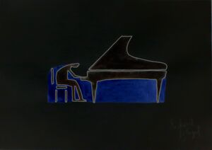 Richard BOIGEOL - Drawing-Watercolor - LE PIANISTE ( Encre BLEUE )