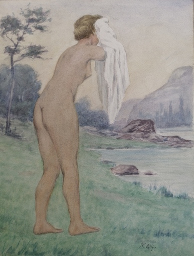 Charles françois MOUTHON - Drawing-Watercolor - Après le bain (M3)