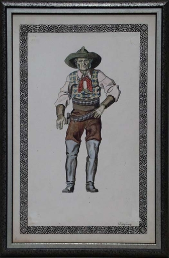 Remigius GEYLING - Zeichnung Aquarell - "Cowboy", Stage Costume by Remigius Geyling, ca 1900