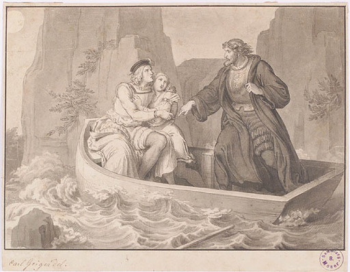 Karl Joseph GEIGER - Dibujo Acuarela - Romantical Illustration by Karl Joseph Geiger, 19th C. 