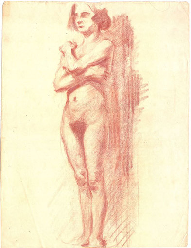 Fritz GLARNER - Disegno Acquarello - Standing Nude (Untitled)