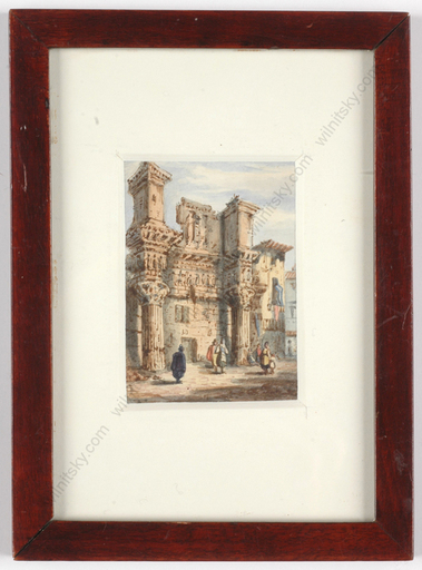 Samuel PROUT - Disegno Acquarello - "Temple of Pallas/Forum of Nerva, Rome" miniature watercolor