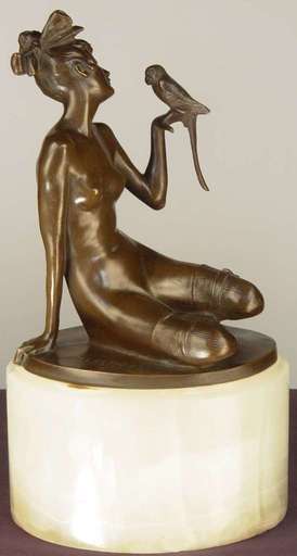 John W. ELISCHER - Skulptur Volumen - Nude with Parrot