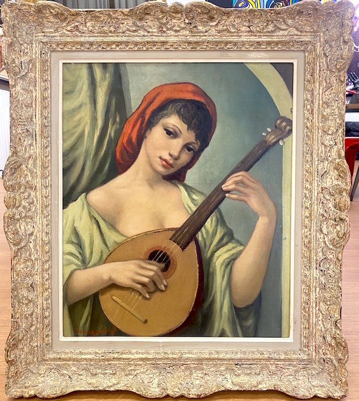 Anatola SOUNGOUROFF - Painting - La jeune fille à la mandoline 