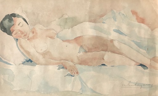 Martin ECHEGARAY Y GARCIA - Drawing-Watercolor - Femme - Nu féminin