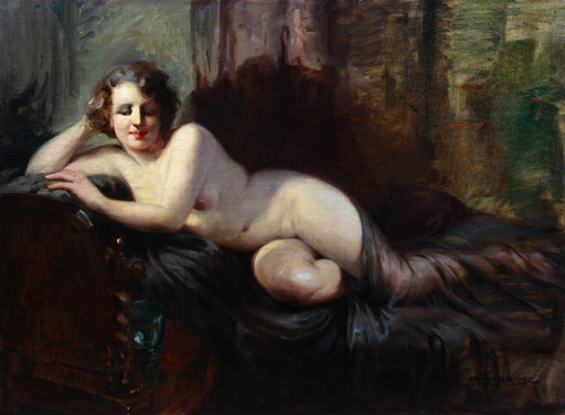 Charles VAN ROOSE - Gemälde - oil on canvas reclining nude - huile sur toile nu couché