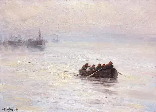 Louis MONTAIGU - Painting - Pêcheurs en chaloupe à Berck
