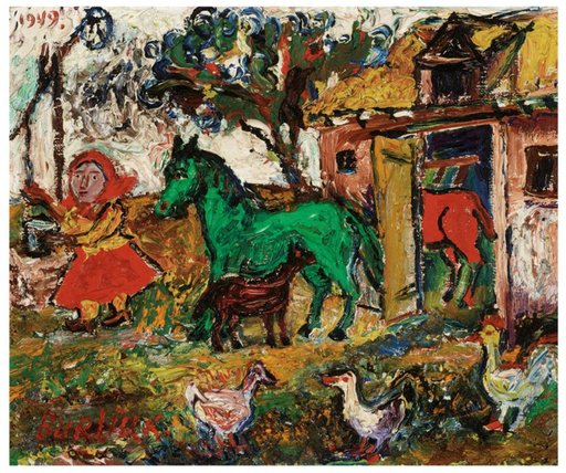 David BURLIUK - Painting - At the Farm