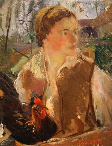 Pietro GAUDENZI - 绘画 - Fanciulla con gallo (1926)