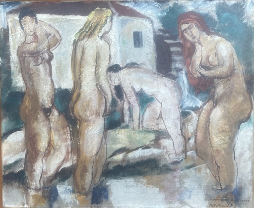 Maurice Georges PONCELET - Pintura - Nues au bain