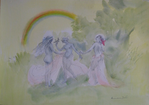 Amandine DORE - Drawing-Watercolor - DESSIN À L'AQUARELLE SIGNÉ HANDSIGNED WATERCOLOR DRAWING