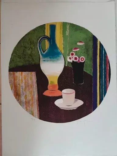 René GENIS - Estampe-Multiple - Nature morte et tasse à café,1992.