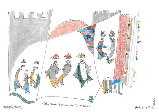 Reine BUD-PRINTEMS - Zeichnung Aquarell - "Les trois tours de SIMON"