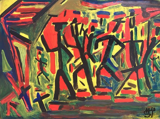 A.R. PENCK - Pittura - Atomic Bombing on Japan in 1945 by H.S.Truman