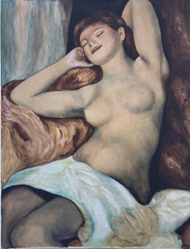 Jean VILLET - Zeichnung Aquarell - Dormeuse aux sein nus