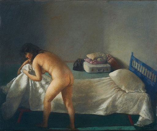 Cristóbal TORAL - Pintura - Mujer haciendo la cama