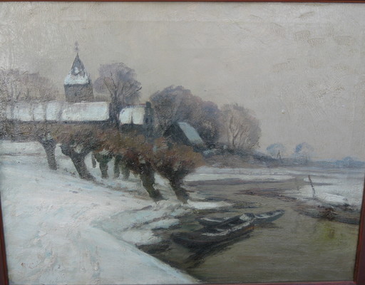 Max CLARENBACH - Painting - Winterliche Flußlandschaft