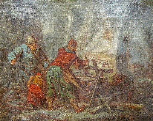 Johan H. GRADT - 绘画 - Holz sägen im Winter