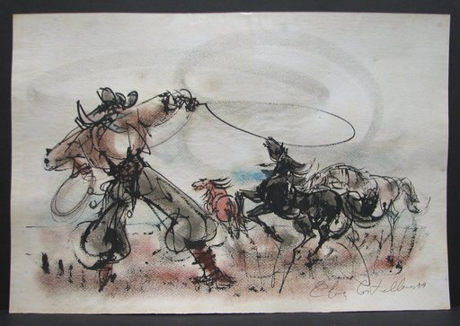 Elena SANCHEZ CASTELLANOS - Drawing-Watercolor - Goucho Roping Horse