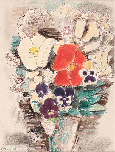 Marcel GROMAIRE - Drawing-Watercolor - Bouquet