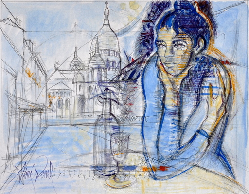 Aimé VENEL - Painting - Paris Montmartre, hommage à Picasso, période bleue