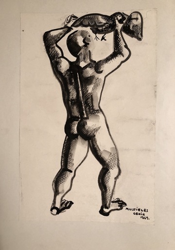 Benjamín MUSTIELES - Drawing-Watercolor - Hombre con pajaro