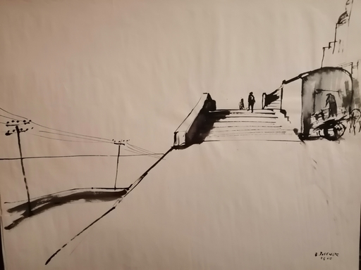 Bernhard POSTNER - Disegno Acquarello - L'escalier