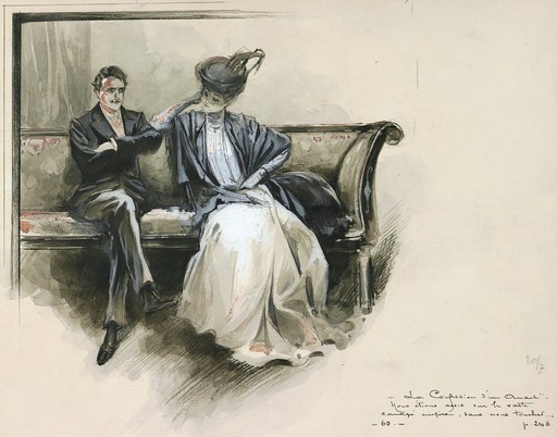 Georges CONRAD - Drawing-Watercolor - Couple sur un canapé