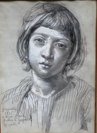 Vincenzo GEMITO - Zeichnung Aquarell - portrait d'enfant