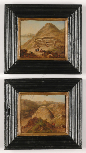 Miniature - "Eastern Views", two oil on wood miniatures, 1850s