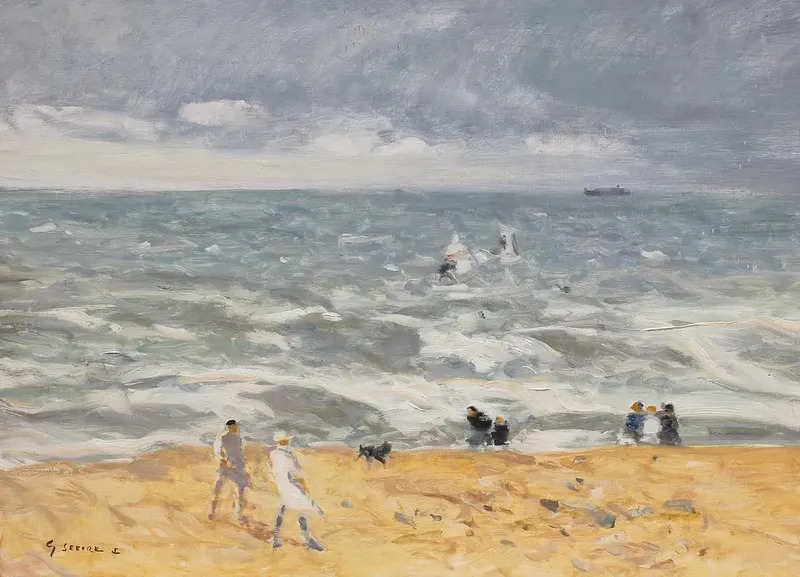 Get Wallpaper Promeneurs Sur La Plage By Gaston Sebire Buy Art Online Artprice For iPhone Free