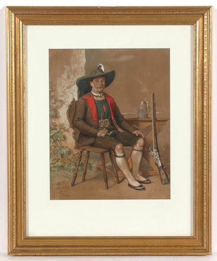 Franz SCHAMS - Dessin-Aquarelle - Franz Schams (1823-1883) "Portrait of a Tyrolean shooter"