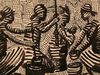 Mwenze KIBWANGA - Drawing-Watercolor - Village scene - Women pounding food