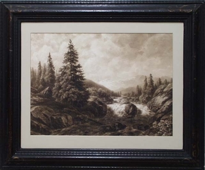 Willem Jan VAN DEN BERGHE - Dibujo Acuarela - "Alpine Landscape" , late 19th Century