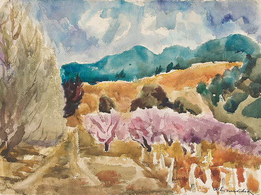 Willy EISENSCHITZ - Drawing-Watercolor - Blühende Mandelbäume
