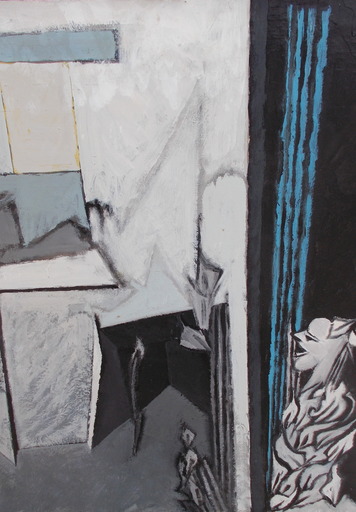 René AUDEBES - Pintura - Abstrait noir et blanc