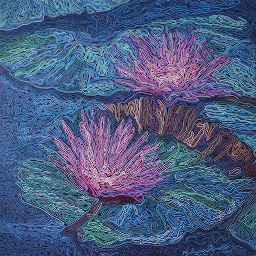 Diana TORJE - Pintura - The Night Of The Water Lilies
