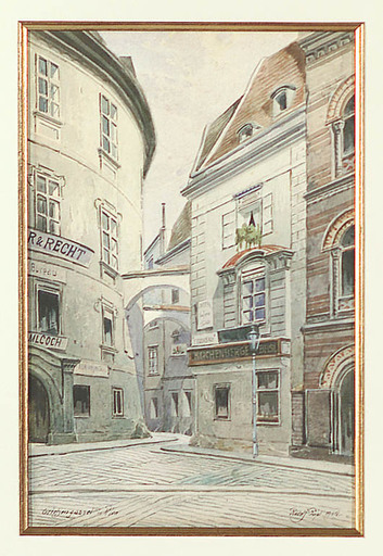 Rudolf PÖPL - Dessin-Aquarelle - "Griechengasse in Vienna", Watercolor