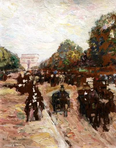 Pierre CHAPUIS - Peinture - Vue de l'Avenue du Bois animée 
