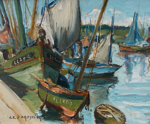 René LEFORESTIER - Painting - Port breton
